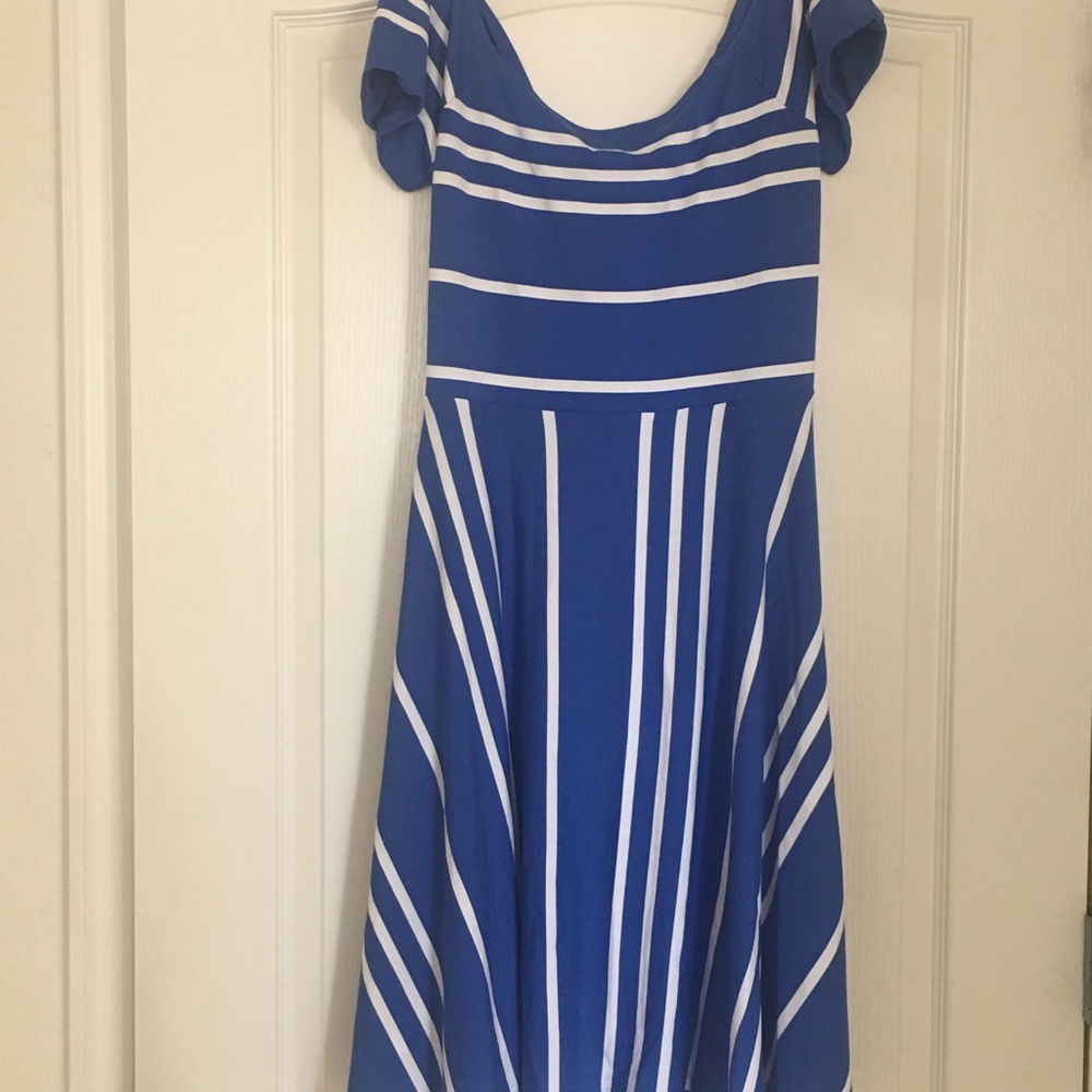 LOFT - Blue/White Stripe Crossover Open Back Dress